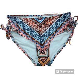 Retro Bikini Swim Bottom Multicolor Geometric Print Cooling Beach Plus Size fit